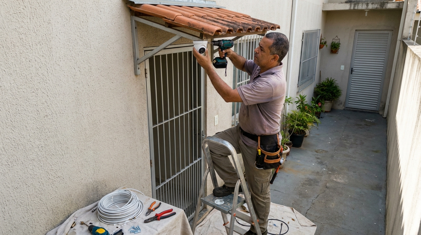 Eletricista instalando cameras de seguranca em Americana‑SP