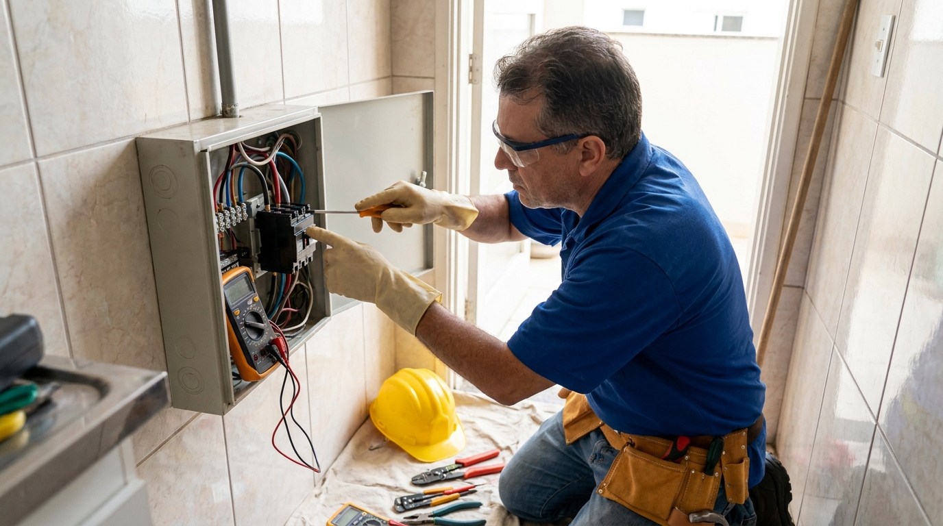 Eletricista instalando disjuntor em Americana‑SP