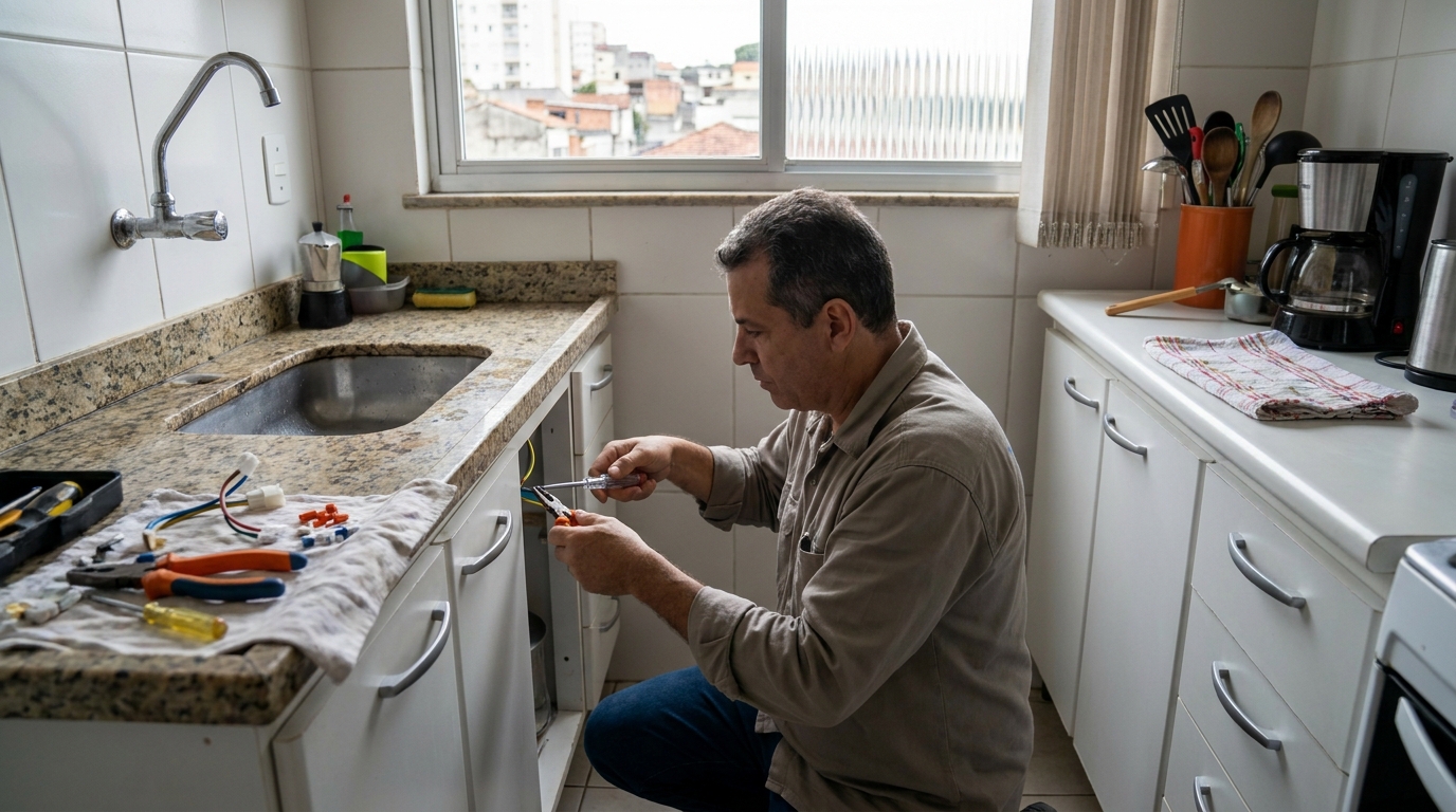 Eletricista instalando torneira eletrica em Americana‑SP