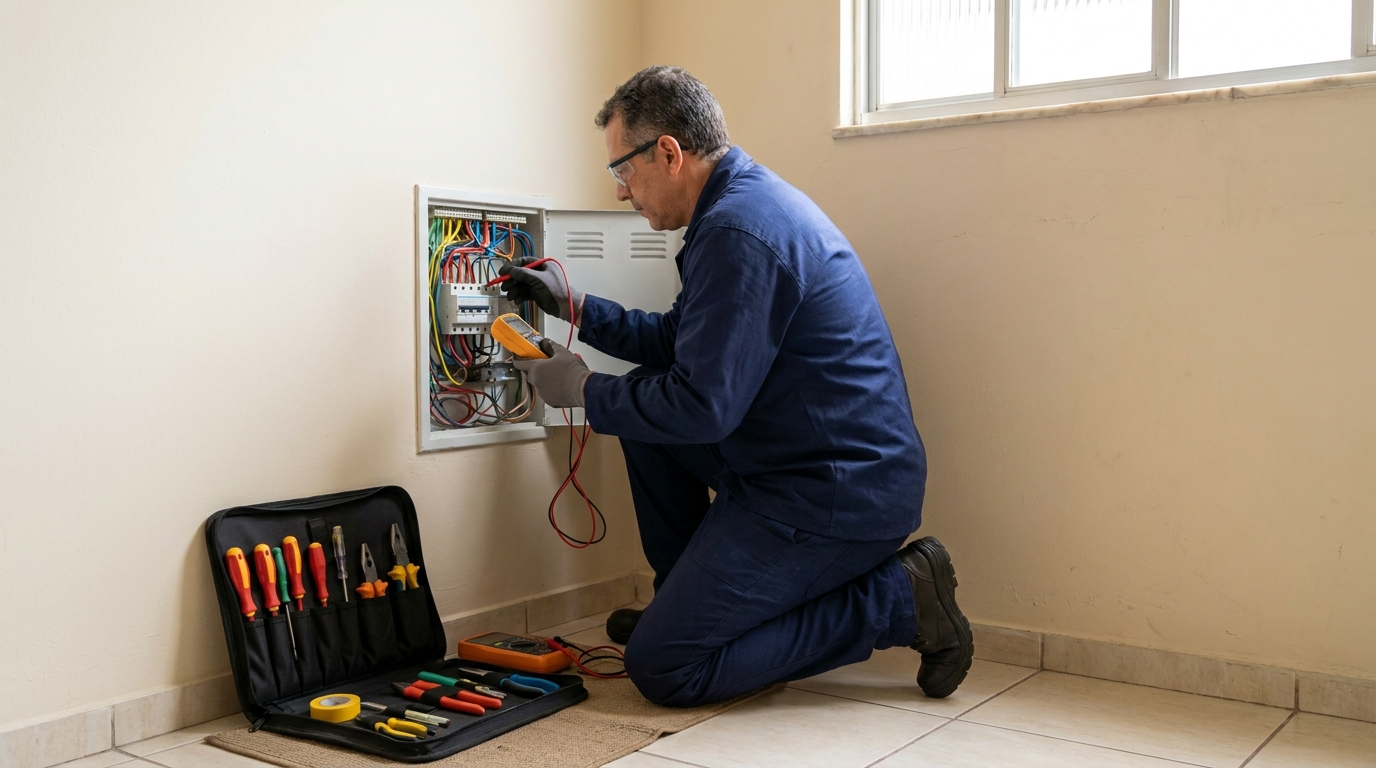Eletricista atendendo em residência em Americana‑SP