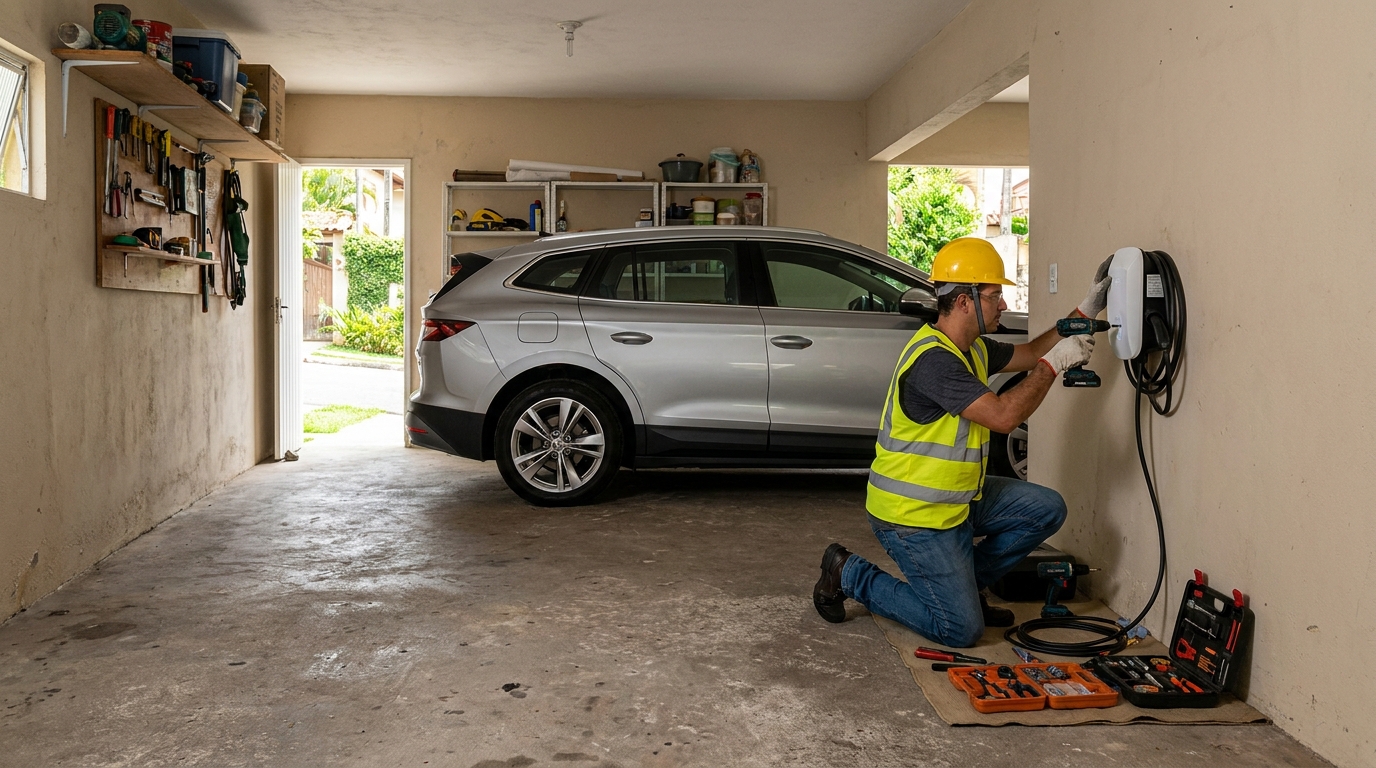 Instalacao de carregador de carro eletrico residencial em Americana‑SP