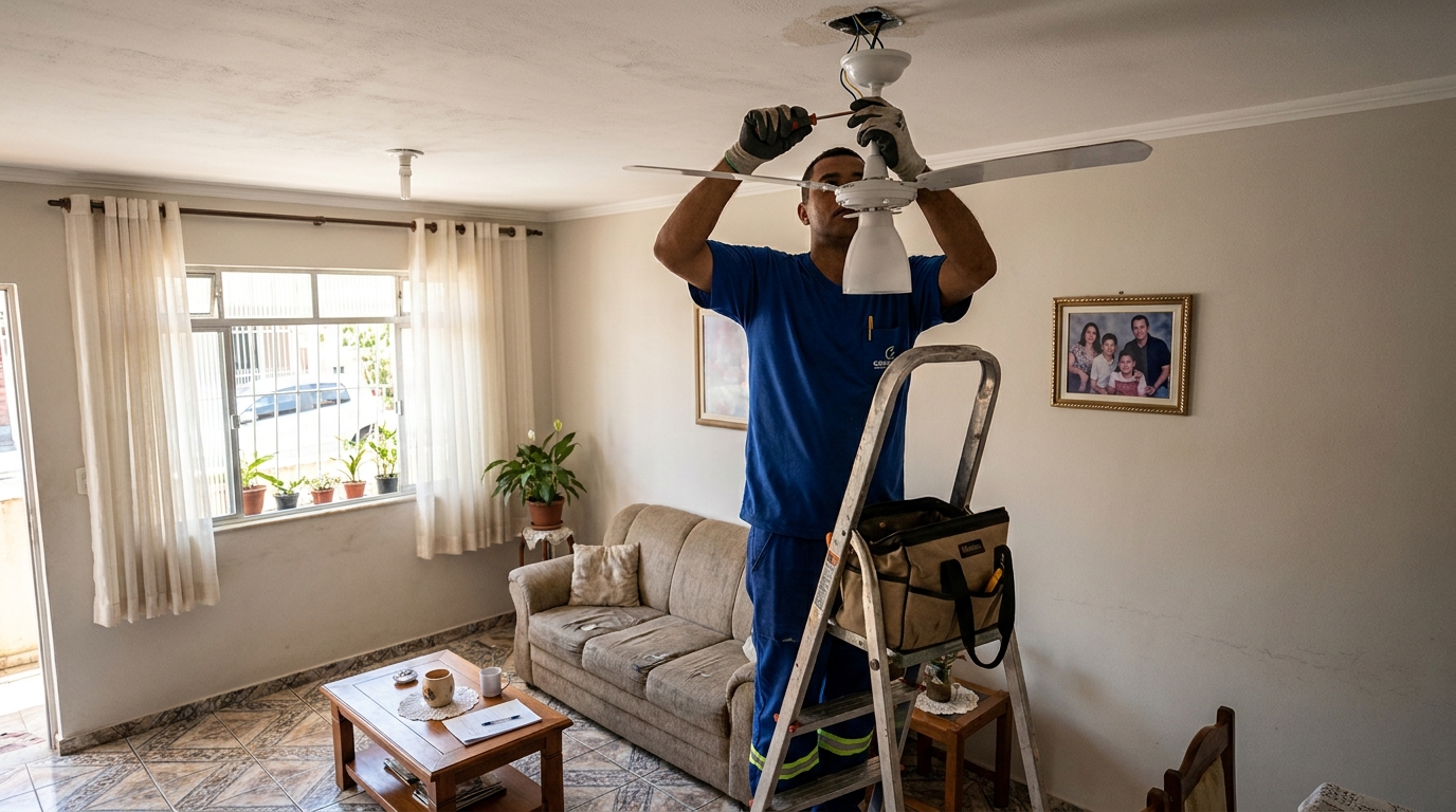 Instalacao de ventilador de teto residencial em Americana‑SP