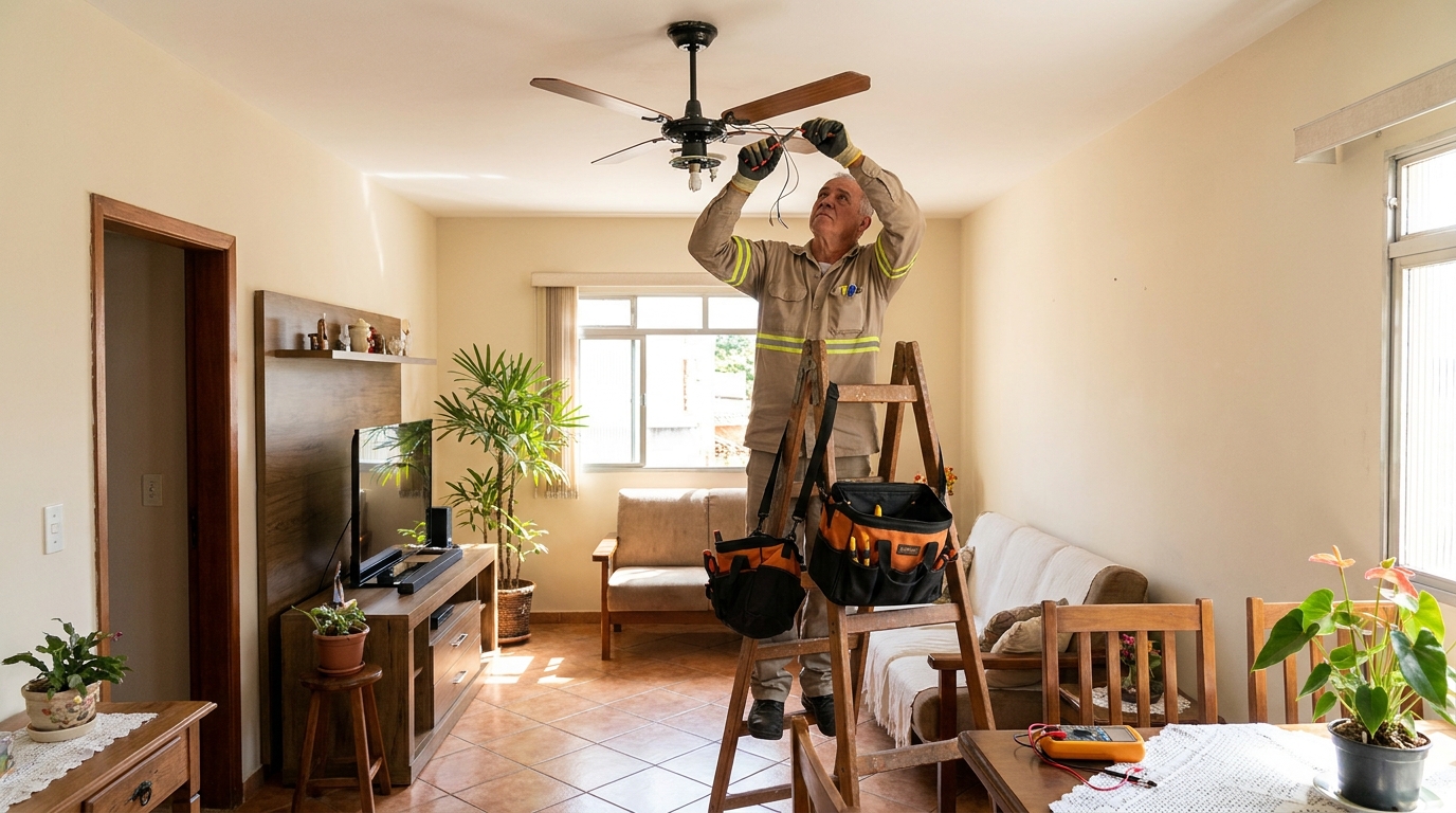 Montagem de ventilador de teto em Americana‑SP